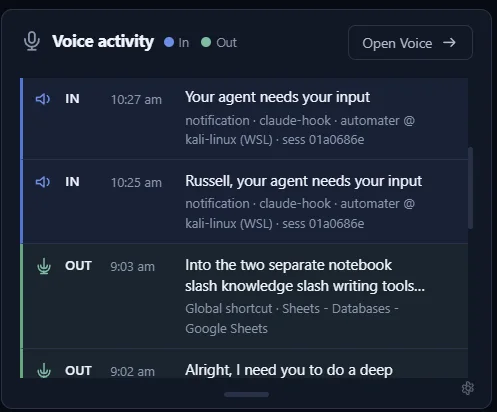 Voice card in Automater Lite
